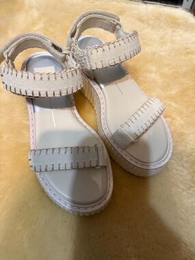 Dolce Vita Cream Suede Platform Sandals with Whipstitch Trim